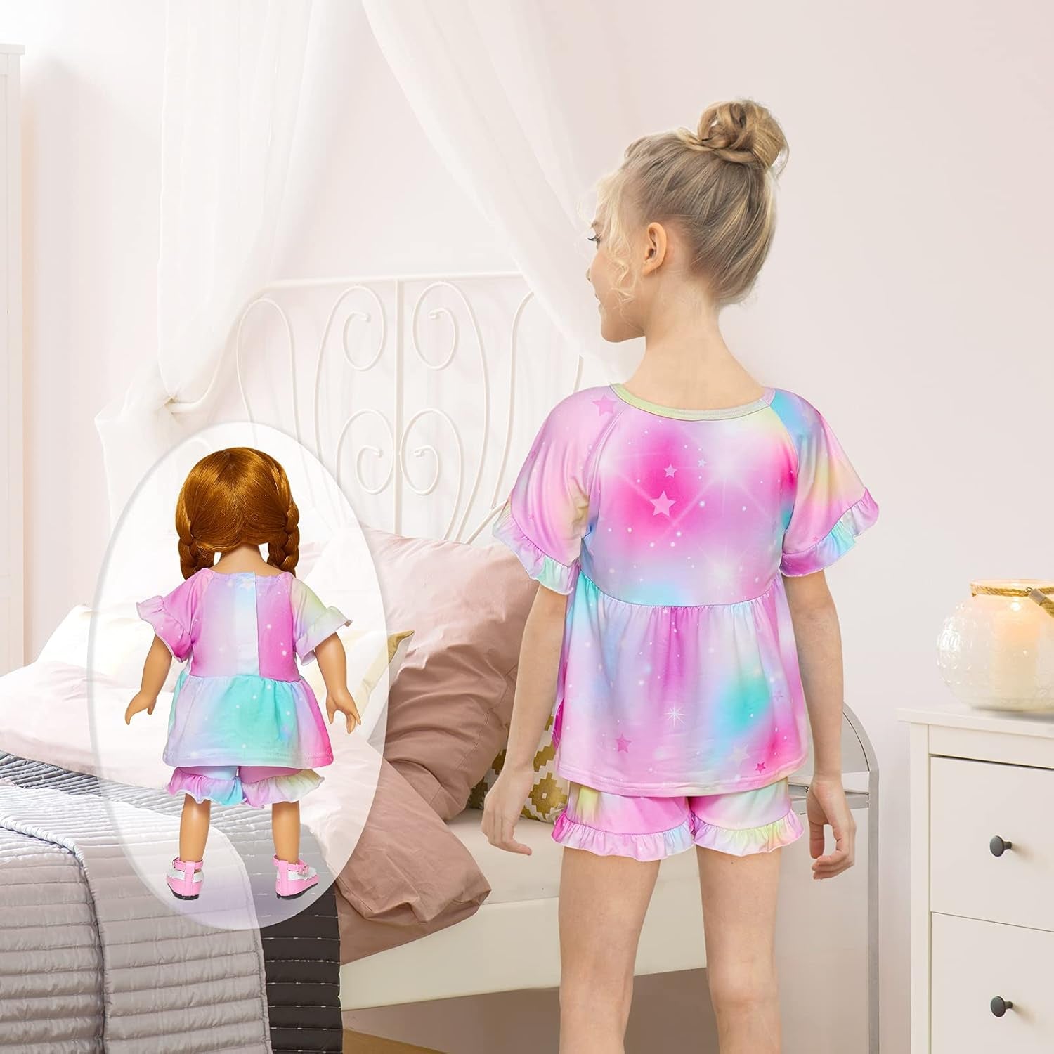 Girl & Doll Matching Pajamas Unicorn Outfit Clothes for Girls and 18" Dolls Pajama Sets (Doll Not Included)